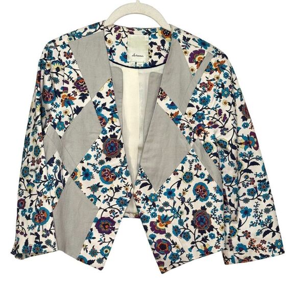 Anthropologie Elevenses Floral Open Blazer Jacket Size 8 Patchwork Petal Cropped - Picture 1 of 6